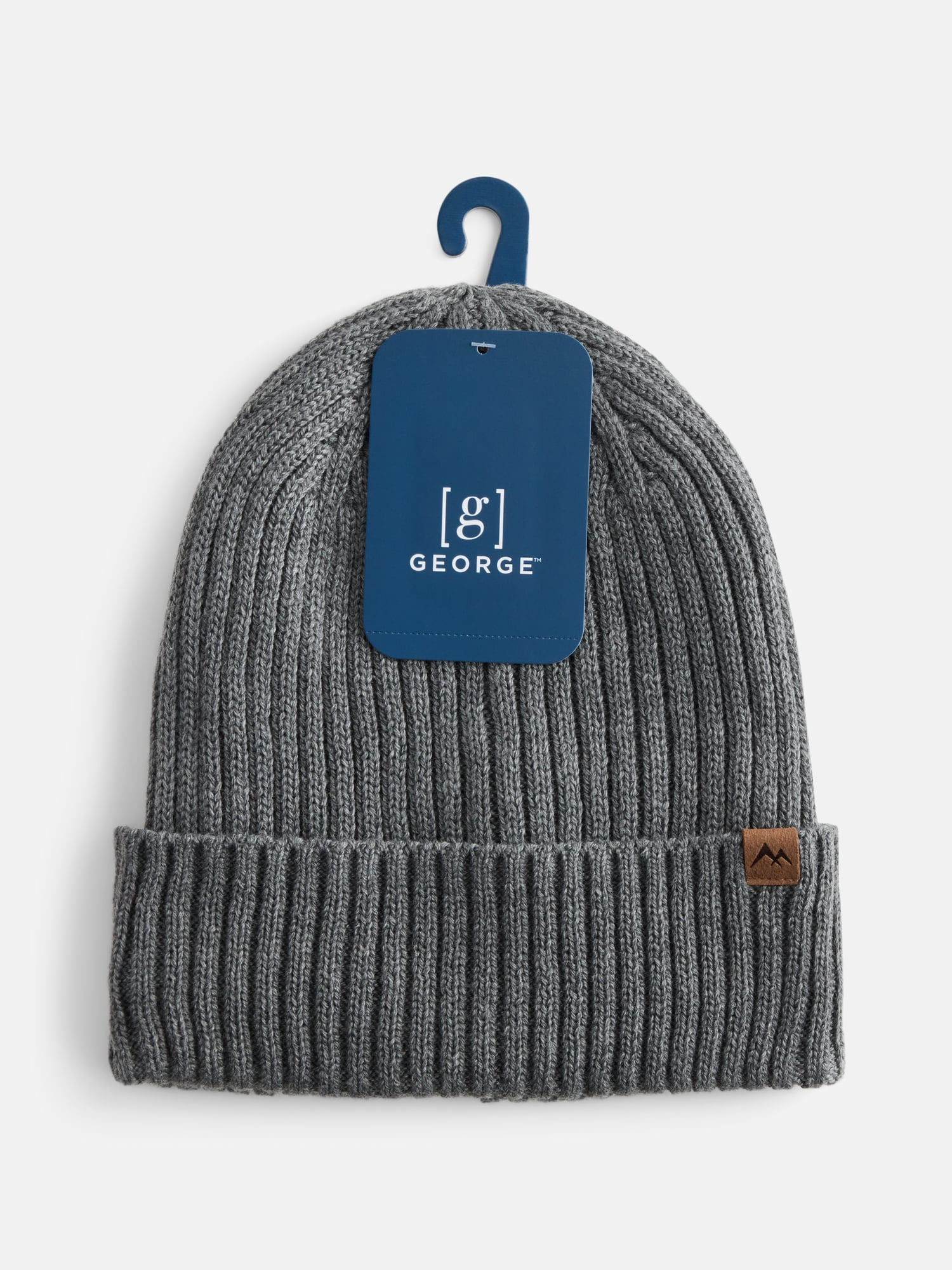 George Men's Fleece Lined Ribbed Knit Beanie Hat, Charcoal Grey