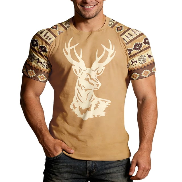 T-shirt Classique d'Été à Imprimé Denim Style Western pour Homme, à Manches Courtes et Col Rond, pour un Usage Quotidien Décontracté