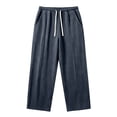 thumbnail image 6 of Men's Corduroy Wide Leg Pants Drawstring Elastic Waist Casual Baggy Trousers Fall Streetwear Daily Travel Wear(Navy,XL), 6 of 8