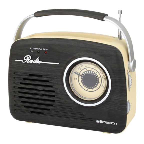 Emerson EAS-3002 Portable Retro Radio with Built-in Rechargable Battery, Espresso
