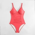 thumbnail image 6 of ZQGJB Tummy Control One Piece Swimsuits for Women High Waist Ruched Bathing Suits Trendy Solid Color Strappy V Neck Monokini Set(Red,XXL), 6 of 9