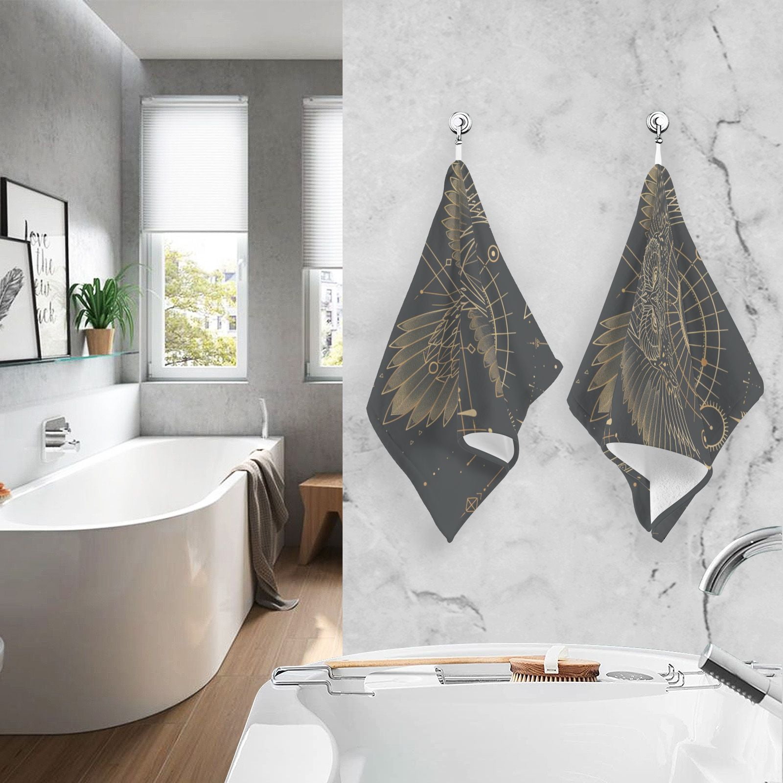 Owl Wings Spread Hand Towels Cotton Bath Towels Large Face Towels Absorbent for Bathroom 2 Packs