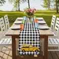 thumbnail image 4 of Yellow Truck Table Runner, Farmhouse Bee Daisy Black White Buffalo Plaid Washable Cotton Linen Table Runners 60 Inches Long, Dresser Scarf Runner for Coffee/TV Stands/Kitchen/Cabinets 13''x60'', 4 of 9