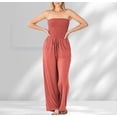 thumbnail image 3 of Sexy Off Shoulder Jumpsuits for Women Strapless Bandeau Elastic Smocked Tube Top Loose Drawstring Wide Leg Long Pants Rompers, 3 of 6