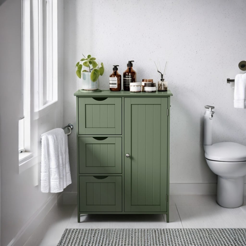 LEDREM Freestanding Storage Cabinet with 3 Drawers & Adjustable Shelf - 11.8x23.6x31.5 Inch Floor Cabinet, Forest Green