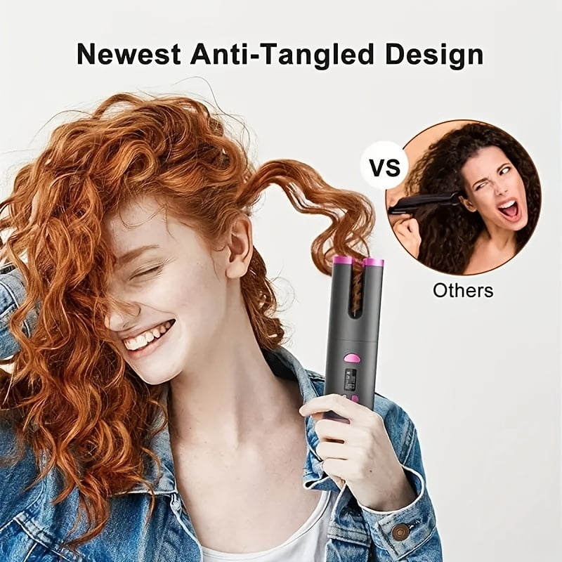 YIYUN Auto Hair Curler with USB Fast Charging – Ceramic, 5 Heat Levels, Tangle-Free, Ideal for Effortless Styling & Events.