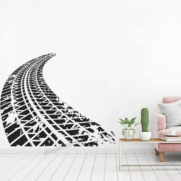 Tire Tracks Wall Decal Race Car Auto Motorcycle Sports Tire Marks Vinyl Wall Sticker Funny Teen Kids Boy Bedroom Decor 42x34cm