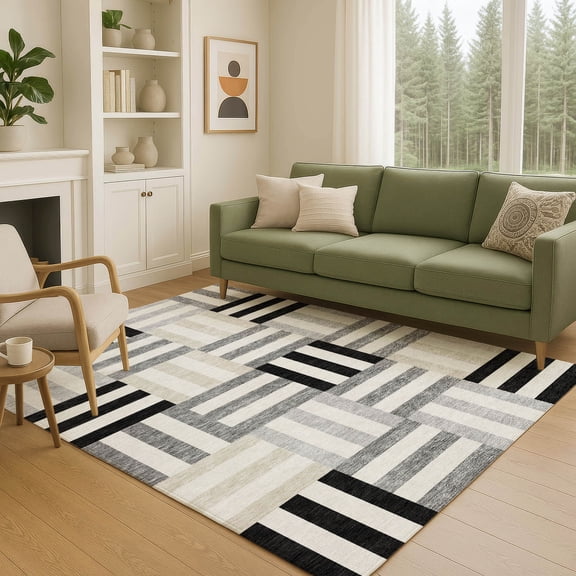 Addison Rugs Chantille Indoor/Outdoor Transitional Geometric Black Machine Washable Rectangle Rug, 10' x 14'