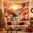 thumbnail image 3 of Japanese Landscape Sunset Over a Red Bridge and River Serene Japanese Inspired for Nature Lovers Asian Landscape Wall Art Housewarming Gift Tapestry Wall Hanging for Bedroom, Living Room and Dorm, 3 of 7