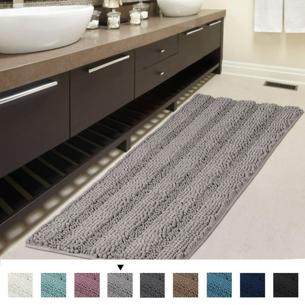 SlipResistant Bath Rug Runner Washable Striped Large Chenille Shaggy Bath Mat Runner Extra Soft