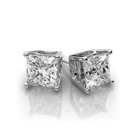 18k Brilliant Cut Stud - .82 dwt Princess Cut Forever One Moissanite C&C Stud Earrings 18k White Gold