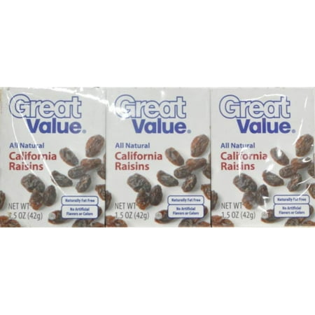 Great Value All Natural California Raisins, 1.5 oz, 6 Count