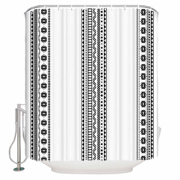 White Boho Bathroom Shower Curtains with 12 Hooks Polyester Waterproof Shower Curtain for Stalls and Bathtubs Farmhouse Simple Abstract Striped Geometric Decorative Bathroom Curtain 72x84 Inches