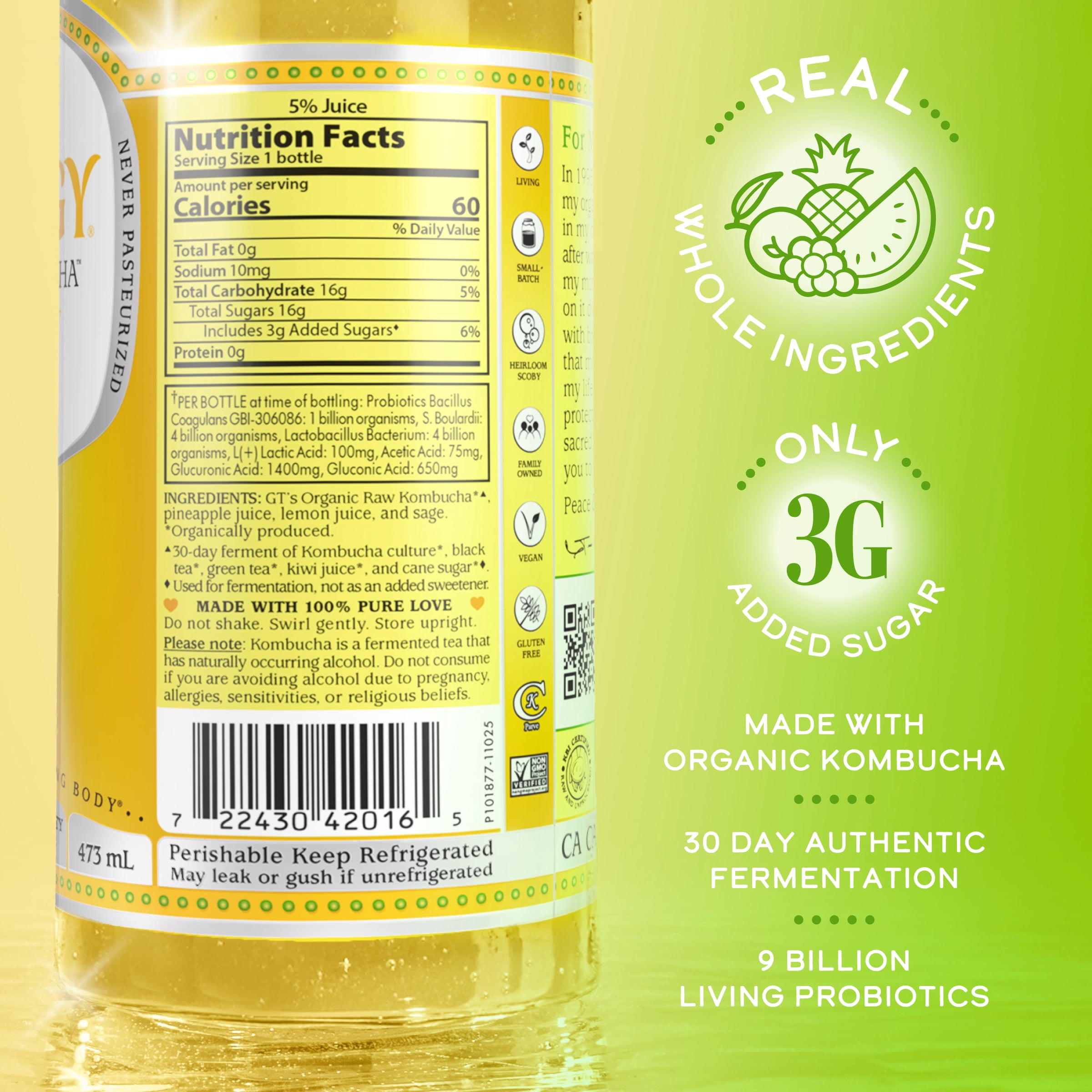 Synergy Golden Pineapple Kombucha 16 fl oz