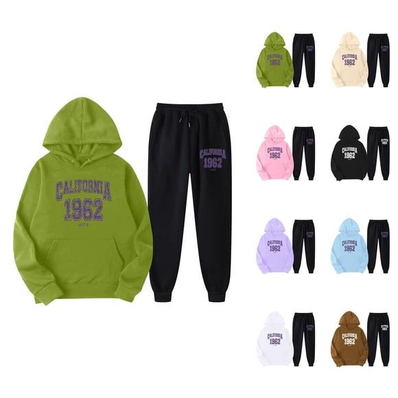 California Hoodie and Sweatpants Set for Women Fall Winter Hooded Sweatshirt and Jogger 2 Piece Set Womens Track Suit