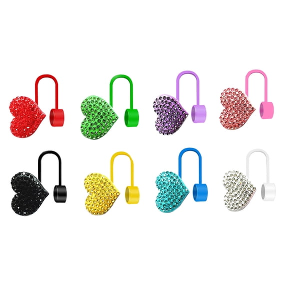 8 Pcs Glittering Heart Silicone Drink Straw Caps Reusable Toppers Assorted Color For Cups