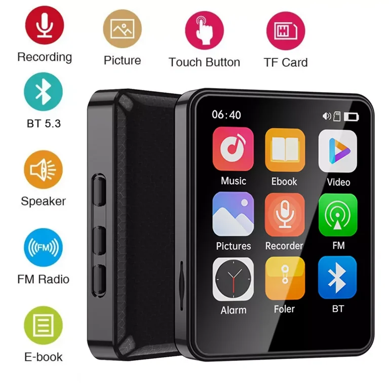AGPTEK MP3-speler, 32 GB, Bluetooth 5.0, met 2,4 inch TFT-kleurenbeeldscherm, hifi-muziekspeler met luidspreker, touch-toetsen, FM-radio, e-book, opname, slaaptimer, ondersteuning tot 128 GB, blauw