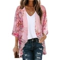 thumbnail image 2 of Chiffon Kimono Cardigans for Women, Floral Print Loose Open Front Kimono Cover ups for Ladies Summer Dressy Top Beige L, 2 of 5