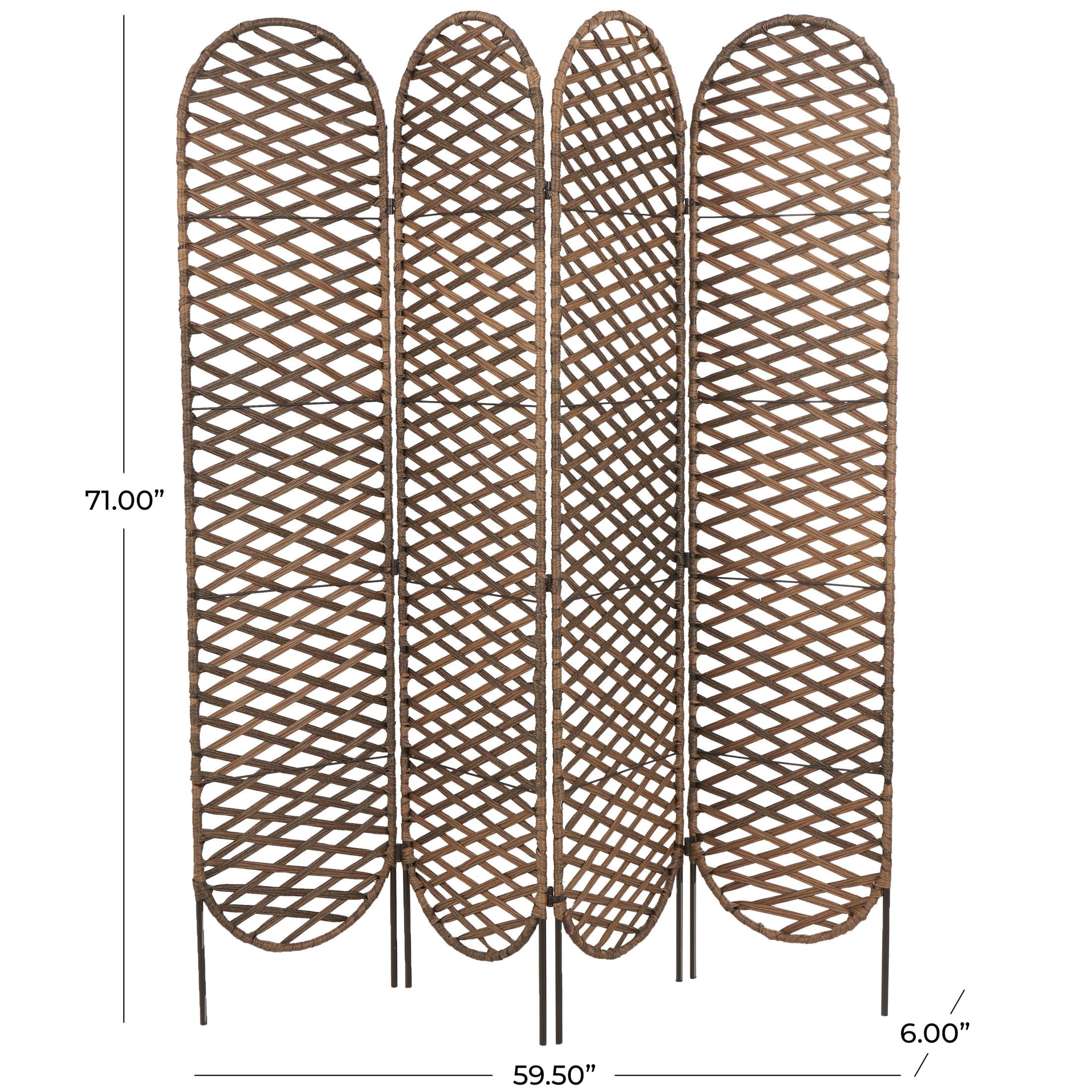 DecMode 60" x 71" Copper Metal Geometric Handmade Foldable Woven 4 Panel Room Divider Screen with Cutouts, 1-Piece