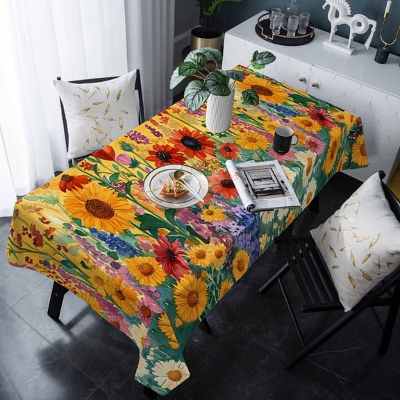 Colorful Sunflower Tablecloth Rectangle Table Cloth 60x120 , Waterproof Tablecloth Outdoor Table Cloth, Farmhouse Botanical Floral Washable Table Cover for Kitchen Dining Party