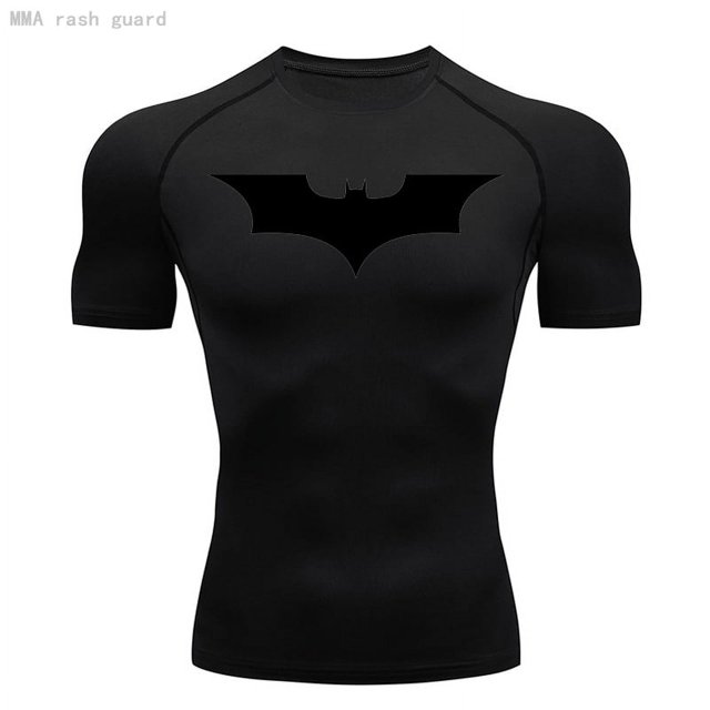 Batman Camisa De Compresión Hombres Verano Manga Corta Camiseta Fitness Running Secado Rápido Top Crossfit Gimnasio Entrenamiento Negro Ropa
