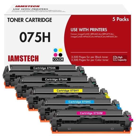 075H 075 Toner Cartridge With Chip Compatible for Canon 075H 075 Toner Cartridge for Canon imageCLASS LBP646Cdw LBP647Cdw imageCLASS MF663Cdw MF665Cdw(BlackĆ2, CyanĆ1, MagentaĆ1, YellowĆ1)