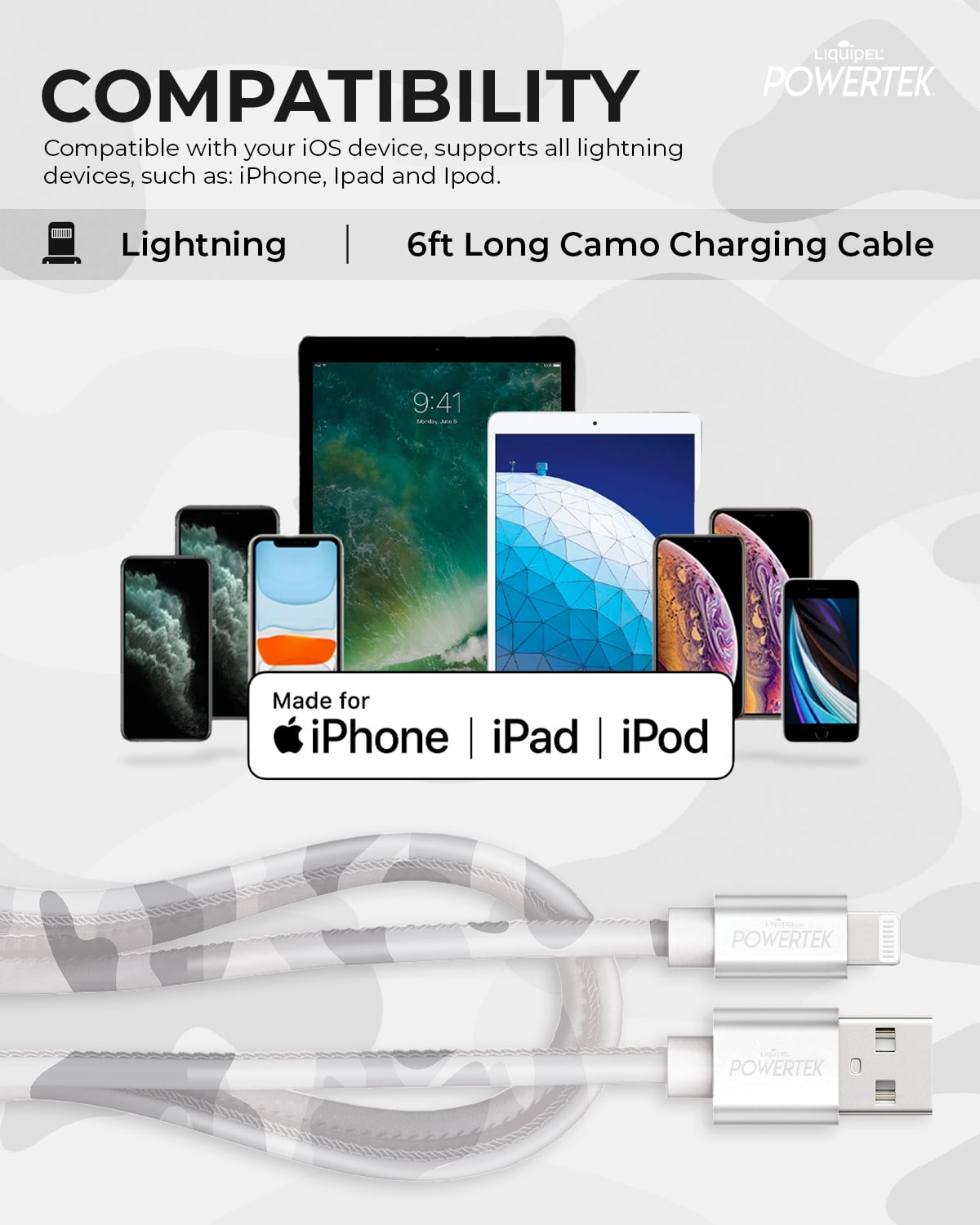 Liquipel Lightning Cable Camo - Grey