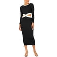 thumbnail image 5 of SAYOO Women Midi Bodycon Dress Patchwork Round Neck Long Sleeve Knitted Ribbed Dress Spring Fall Cutout Skinny Dress, 5 of 9