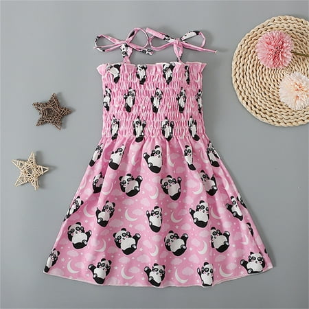 

Apepal Cute Dress For Girls Adjustable Tie Shoulder Dress Smocked Strapless Girl Dress