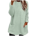 thumbnail image 2 of Pntutb Mujeres Cuello Redondo Otoño e Invierno Suelto Bolsillo Sólido Cálido Manga Larga Tops Pntutb Pntutb-3959, 2 of 6
