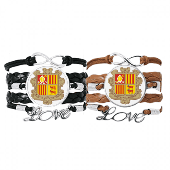 Bracelet Emblème National Andorra la Vella Andorra, Bracelet en Corde de Cuir, Double Ensemble