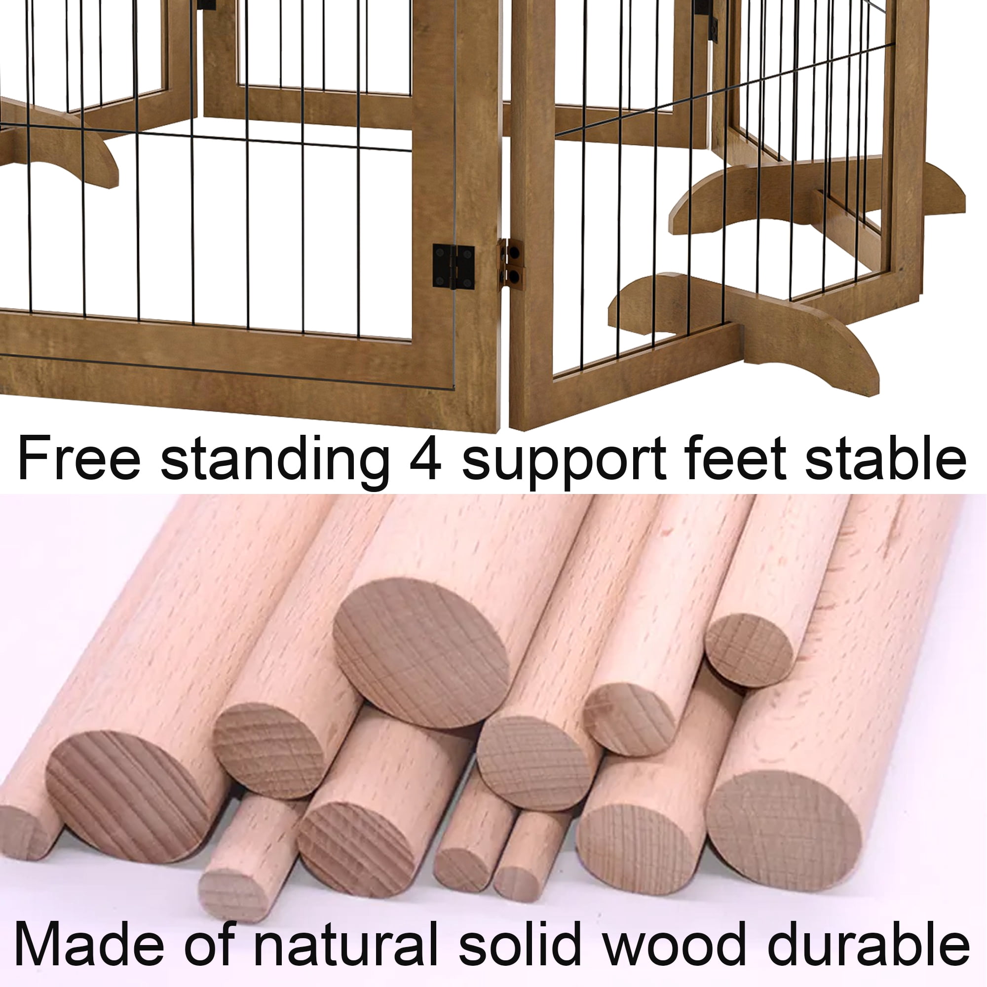 Dog Gate 144" Wide 32" Tall with Door Walk Through 6 Panels Reinforced Foldable Wood Pet Puppy Gate Door Safety Fence Barrier for House Doorway Stairs Dog Cage Playpen