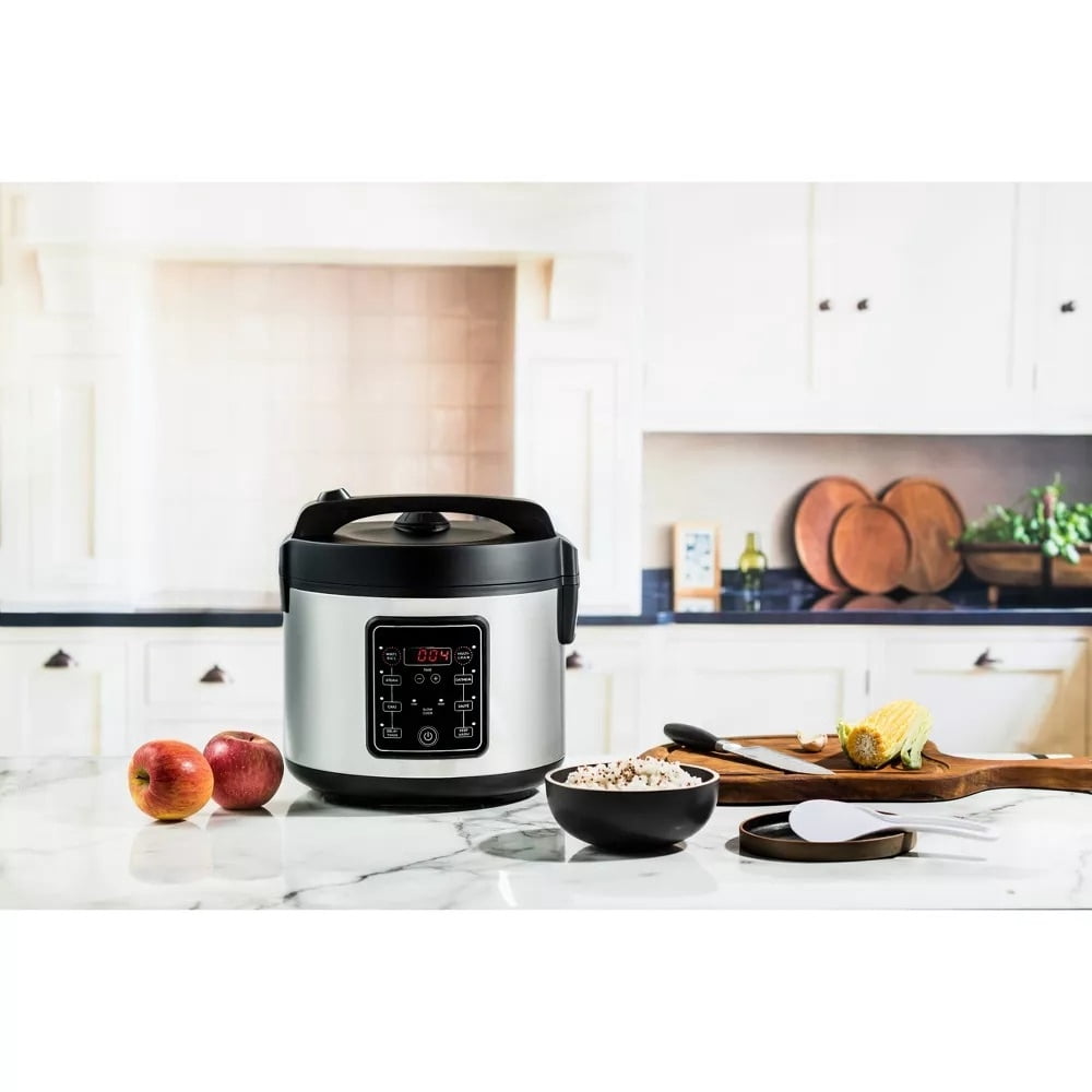20 Cup Digital Multicooker & Rice Cooker - Stainless Steel, 5 Settings, Auto Keep Warm, Nonstick, 700W