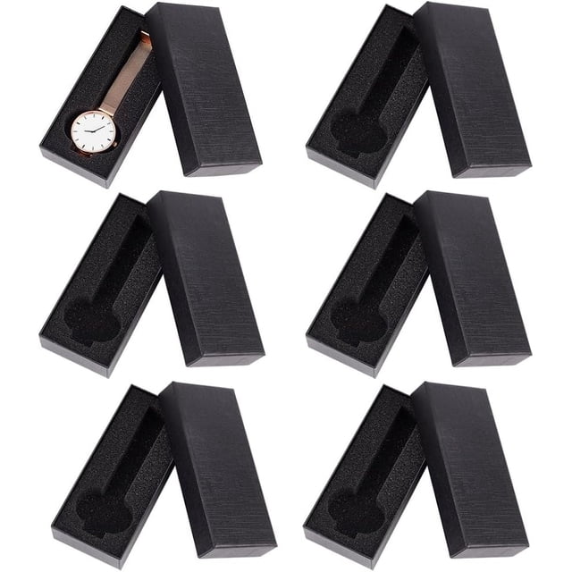 Caja de cartón negra para relojes (6 unidades, 1 compartimento), 6,35 x 14,5 cm (2,5 x 5,7 pulgadas), expositor, estuche de viaje con esponja.