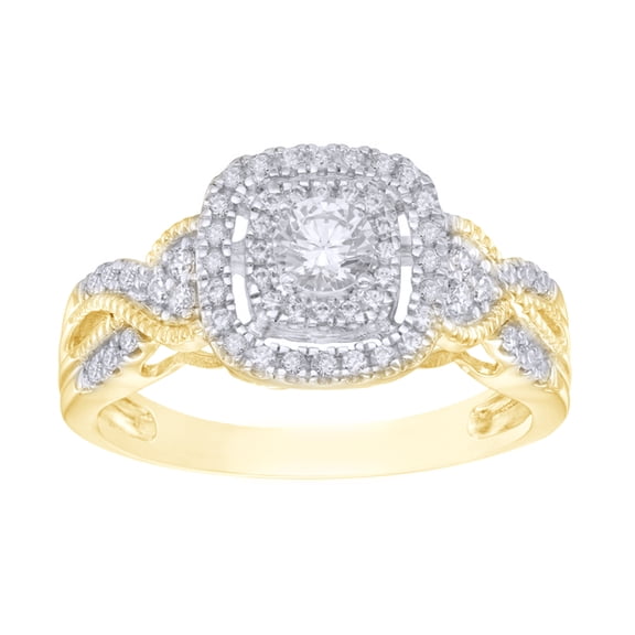 White Natural Diamond Frame Vintage-Style Engagement Ring in 10k Yellow Gold (0.5 Cttw)