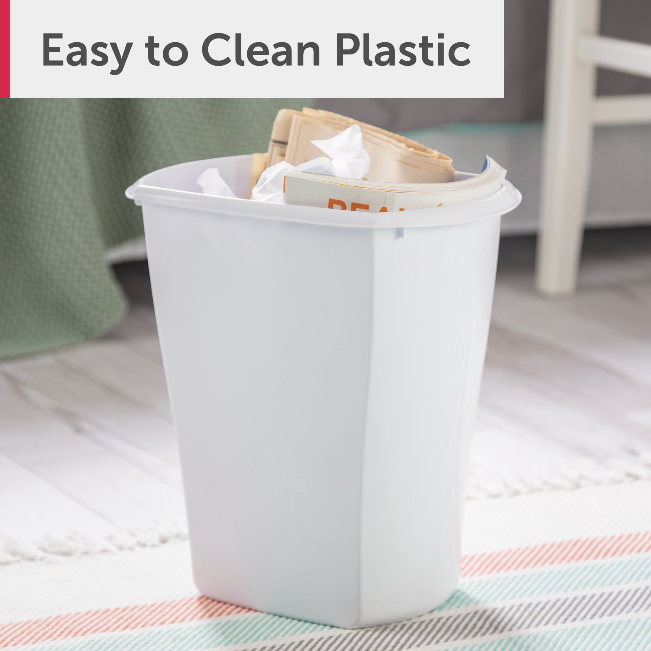(2 pack) Sterilite Small Bathroom Trash Can, 3 Gallon Plastic Garbage Bucket Bin with No Lid, White