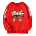 thumbnail image 1 of Girls Sequin Bow Rugby Print Casual Sweatshirt Clothes, 1 of 5