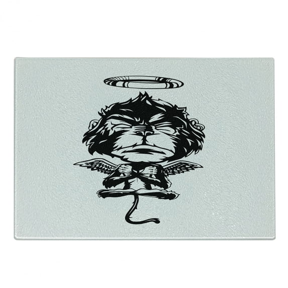 Gorilla Cutting Board, Illustration of a Creative Angelic Monkey with Wings Furry Grumpy Creature, Decorative Tempered Glass Cutting and Serving Board, in 3 Sizes, by Ambesonne