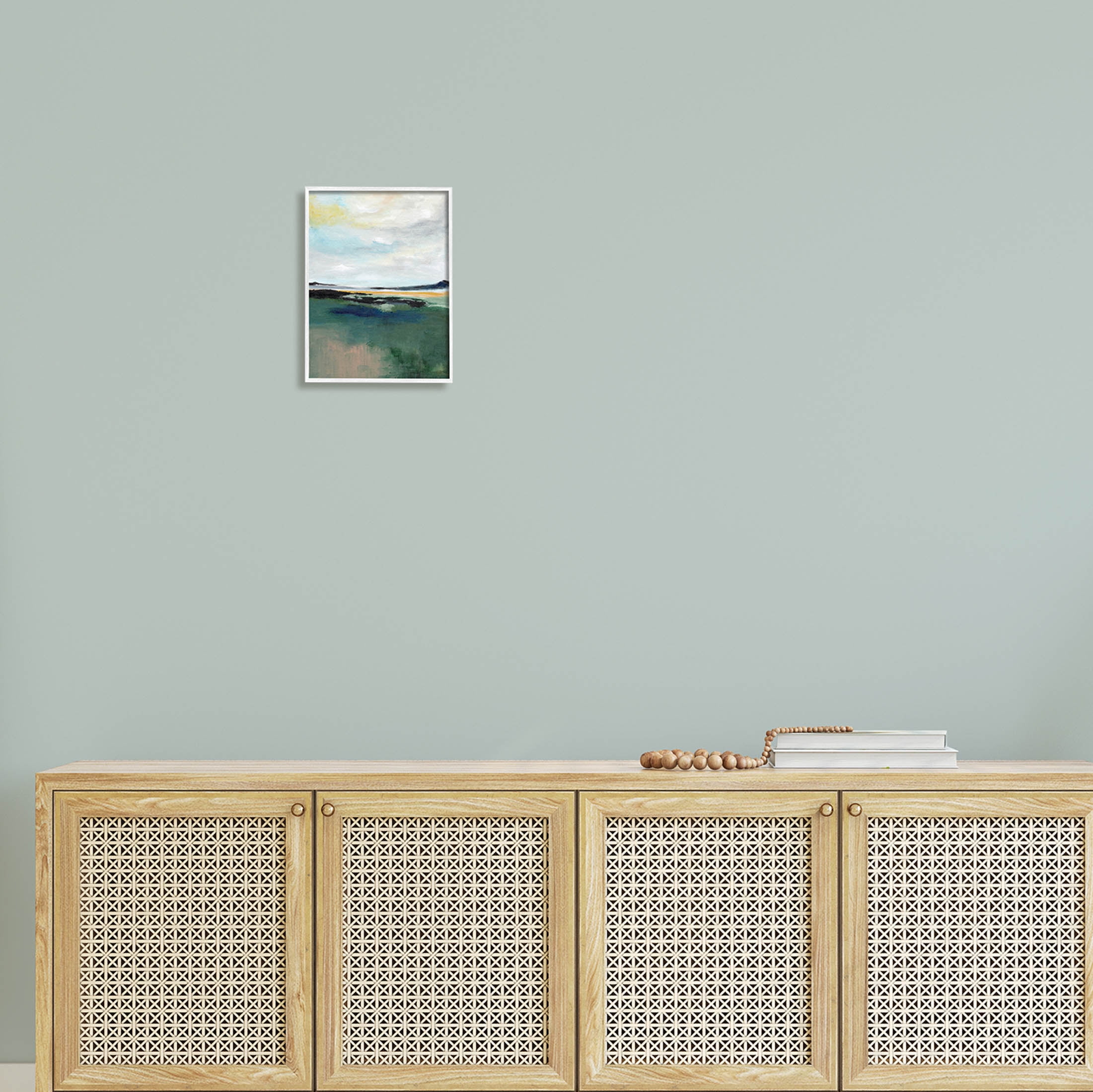 Stupell Industries Modern Cloudy Distant Beach Shore Painting White Framed Art Print Wall Art, Design by Nikita Jariwala