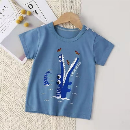 

nsendm Children Kids Toddler Baby Boys Girls Cute Cartoon Animals Short Sleeve Blouse Top T Shirt Outfits Boys Shirt Set Shirt Blue 2-3 Years