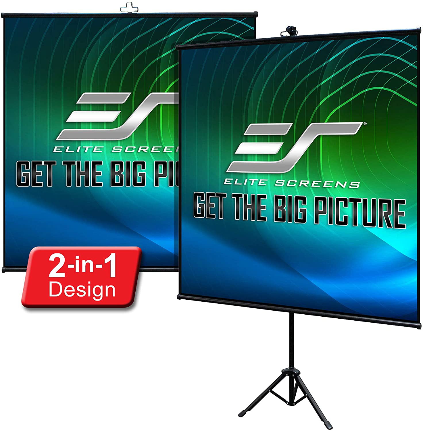 2 in 1 Portable Projector Screen Dual Tripod Stand/Wall Mount Indoor/Outdoor 50-INCH Black T50SW 1:1 w/Carrying Bag Elite Screens Tripod Lite Wall Series 