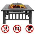 thumbnail image 5 of Fire Pits for Outside, 32" Wood Burning Fire Pit Tables with Screen Lid, Poker, BBQ Net, Backyard Patio Garden Outdoor Fire Pit/BBQ Fire Pit, Black, 5 of 5