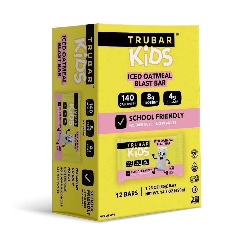 TRUBAR KiDS Iced Oatmeal Blast, Plant-Based Protein Bar, Vegan, Gluten-Free, 12 Count