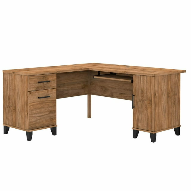 Bush Furniture Somerset 60W L Shaped Desk with Storage Fresh Walnut