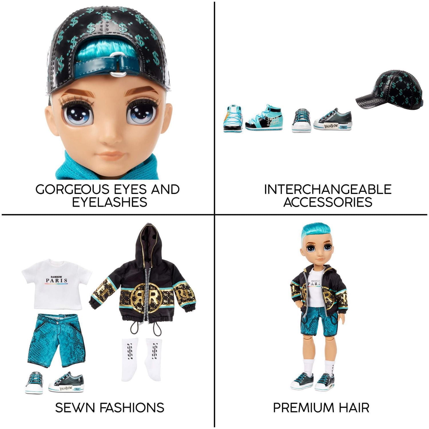 Rainbow High River Kendall – Teal Boy Fashion Doll with 2 Complete Mix & Match Outfits