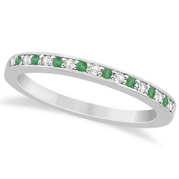 Semi-Eternity Emerald and Diamond Wedding Band 14k White Gold (0.25ct)