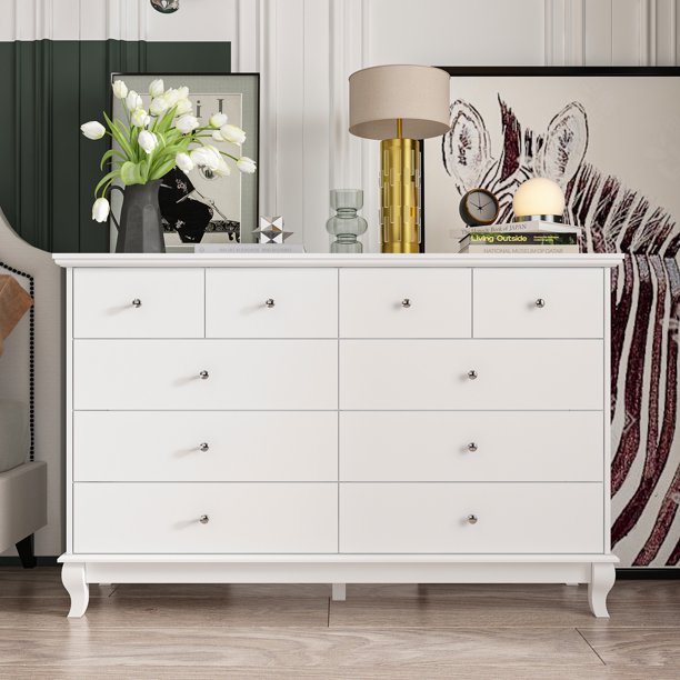 DiDuGo 10 Drawer Double Dresser, Wood Dresser Chest of Drawers for