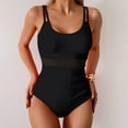 thumbnail image 3 of Bigersell Ruched One-Piece Athletic Swimsuits Women Round Neck Mesh High Cut Bathing Suit Sporty Swimwear Black L, 3 of 7