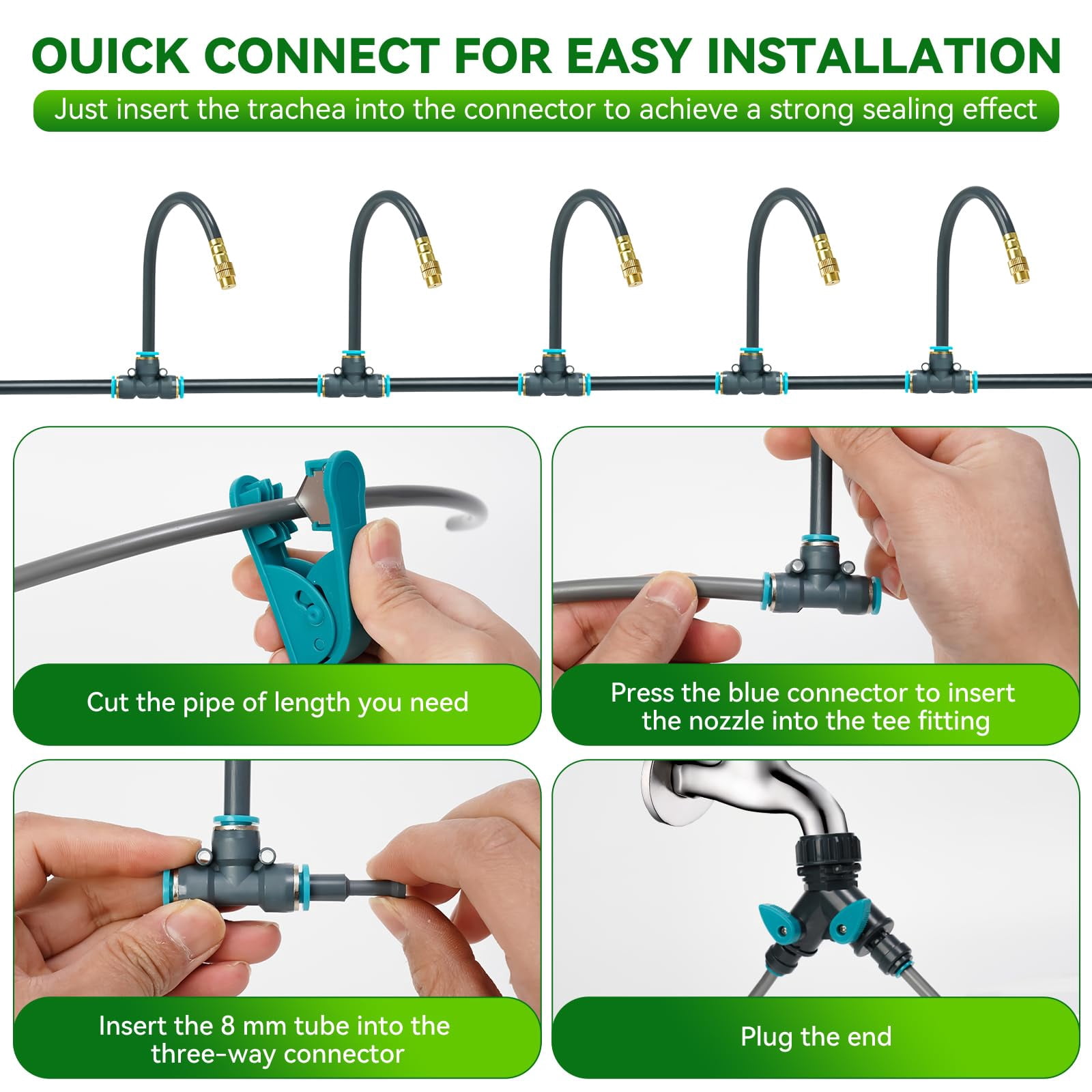 360°adjustable Drip Irrigation System 200ft 5/16" Extra Long Garden Watering Kit With 32 Copper Nozzles 141pcs Automatic Atomizing Plant Sprinkler For Large Yard  Greenhouse Lawn