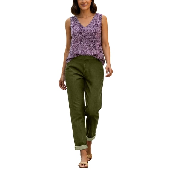 REALiKUN Women's Faux Denim Jeggings, High Waist Loose Fit Pants with Pockets - Soft Stretch Casual & Dressy Trousers